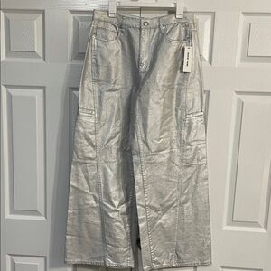 DKNY Metallic Silver Wide-Leg Trousers